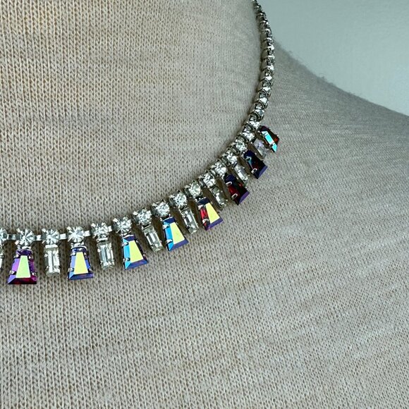 Stunning Vintage B David AB Red Rhinestone Full Parure Set Choker Bracelet Earri - Picture 7 of 16